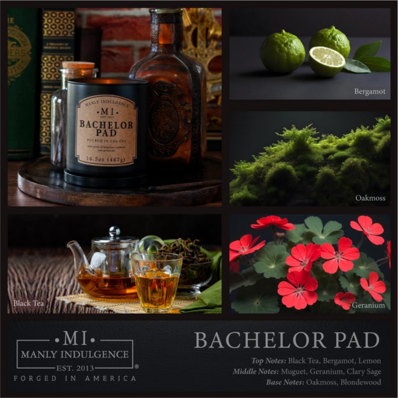مانلي إندولجينس شموع معطرة من Manly Indulgence Bachelor Pad للرجال، 16.5 أونصة، فتيل واحد من مزيج الصويا الفاخر، شموع حرق 60 ساعة للمنزل المعطرة - صنع في الولايات المتحدة الأمريكية - Image 2